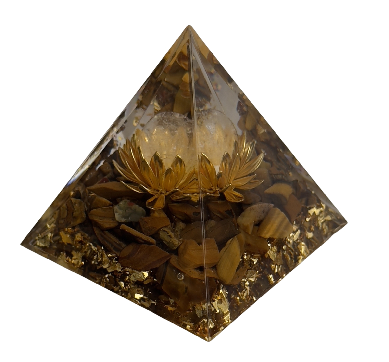 Pirámide de Orgonita con Cuarzo Cristal y Flor de Loto
