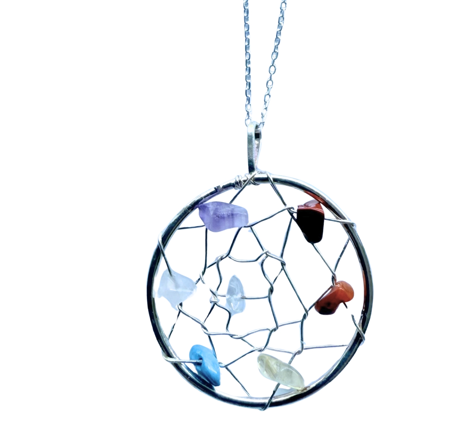 Colgante Atrapasueños con Piedras Naturales en Plata